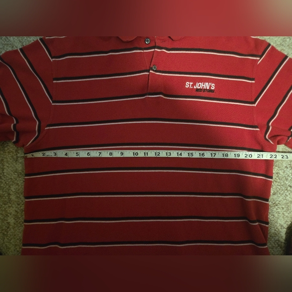 St. John's University Red Storm Red w/ Stripe Polo Shirt Size Medium Ashworth - Picture 10 of 13